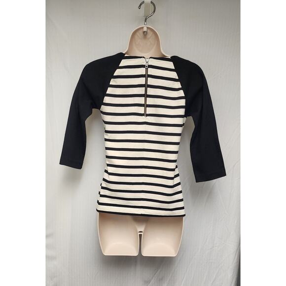 J. Crew Women's Size XS Black & Brown Raglan Sailor Stripe 3/4 Sleeve Top Blouse - Picture 3 of 6